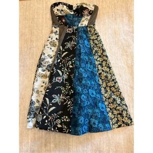 Anthropologie Patchwork Floral Sweetheart  Neckline A-Line Skirt Size 6